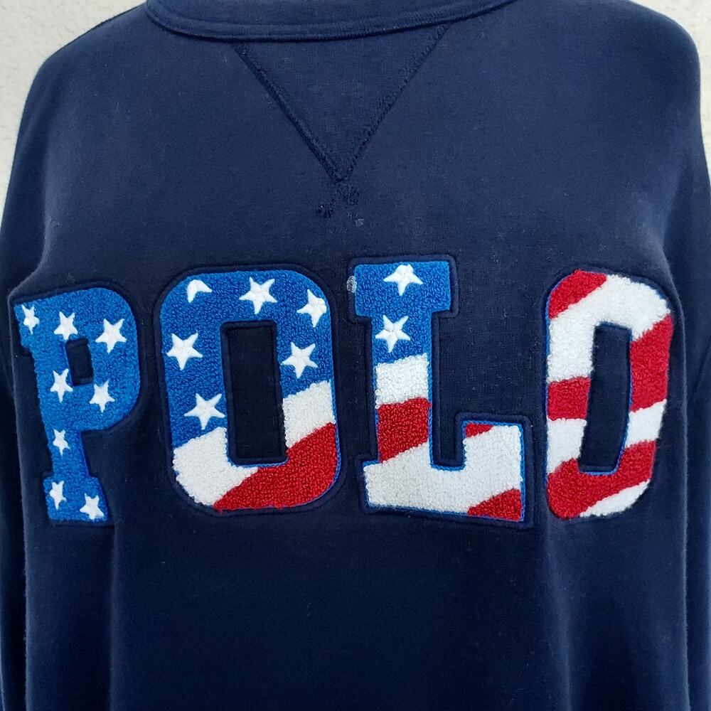 Polo Navy Blue American Flag Crewneck Sweater Size XL - Picture 4 of 11